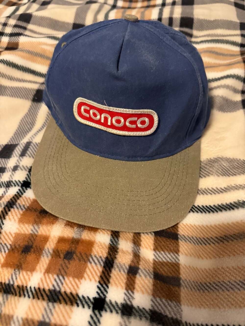 Vintage Conoco Oil Company Snapback Hat Blue and Grey